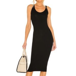 Enza Costa Ribbed Stretch Cotton Black Sleeveless Scoop Midi Tank Dress